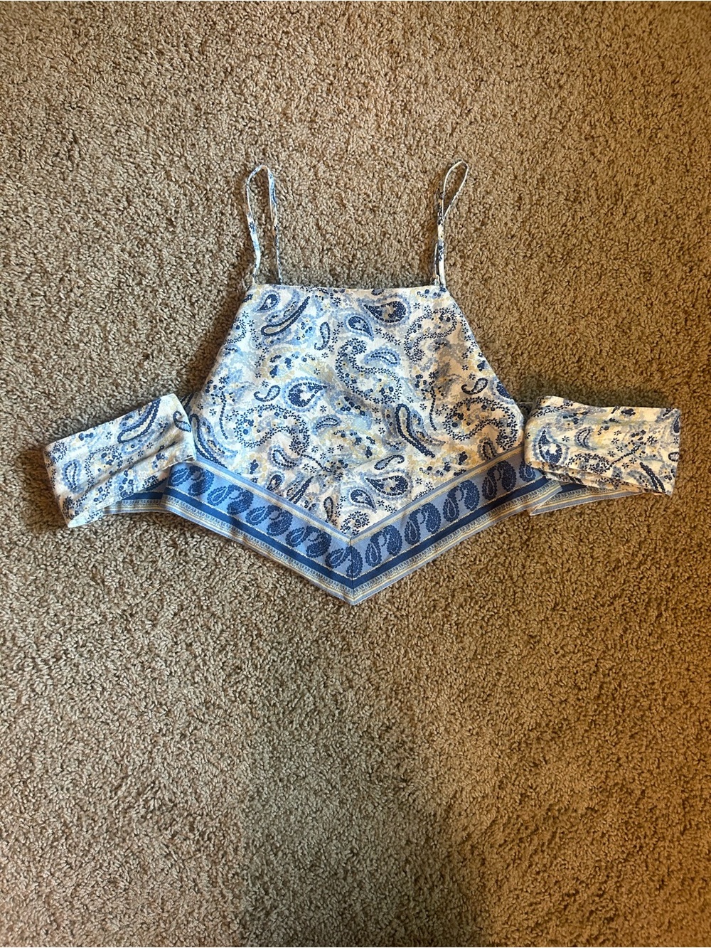 Paisley Cropped Tank Top in White and Blue